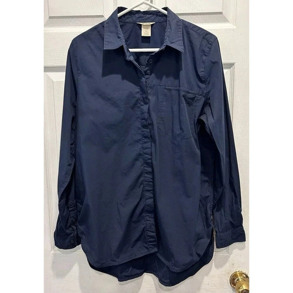 Duluth Trading‎ Women Large Navy Button Up Cotton Nylon Hiking Outdoor Shirt - Picture 1 of 9